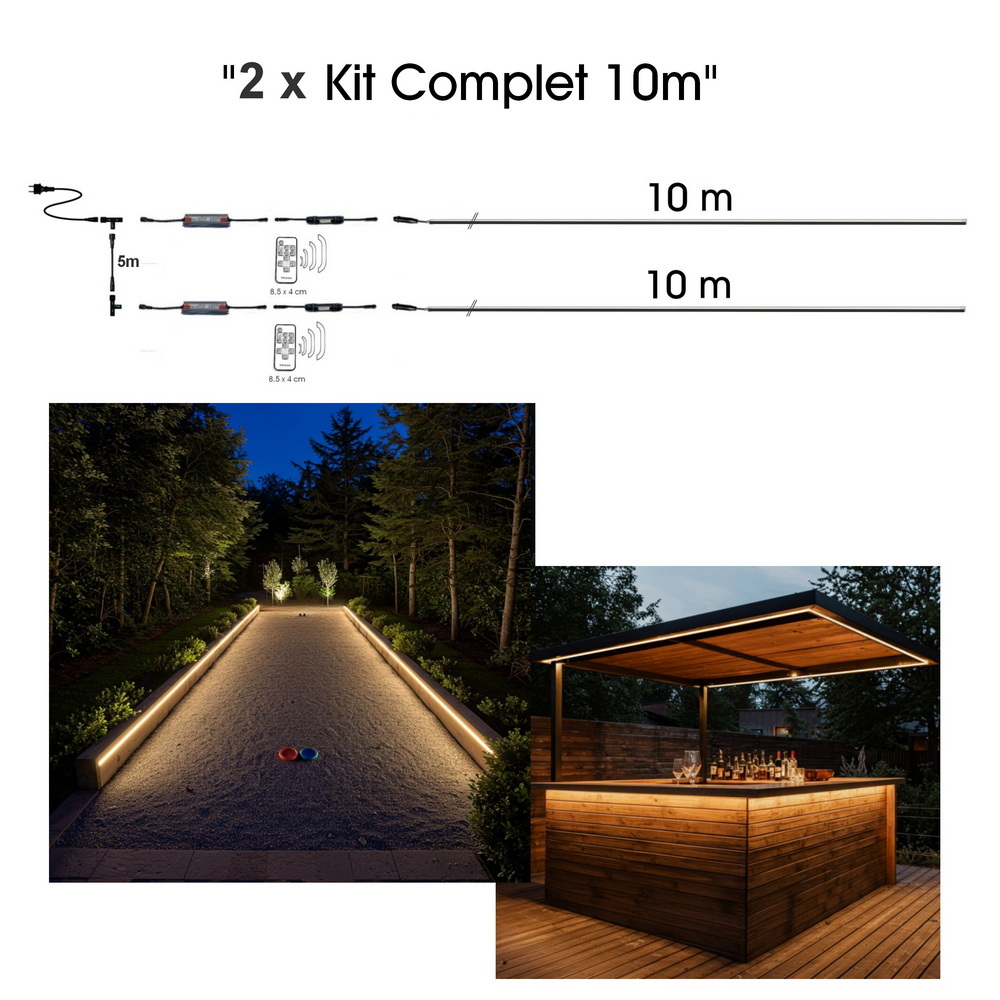 Kit Pergola Bandeaux LED : 2x10 m + Accessoires
