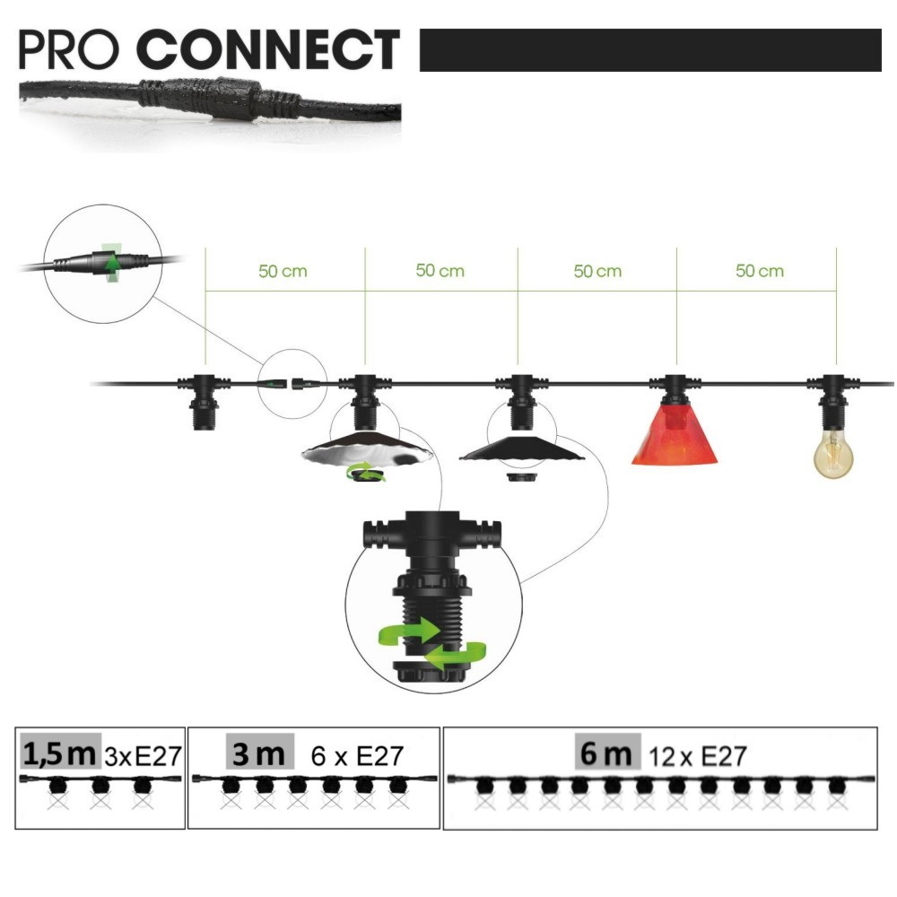Guirlande 1,5m TEMPEST (Ampoules Incassables) 3xE27/G45 LED 1W - 1700K