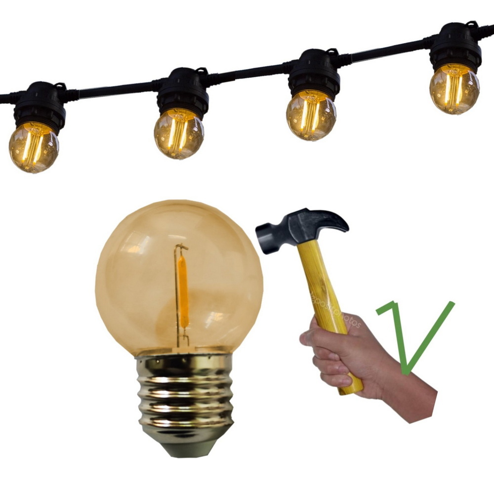 Guirlande 1,5m TEMPEST (Ampoules Incassables) 3xE27/G45 LED 1W - 1700K