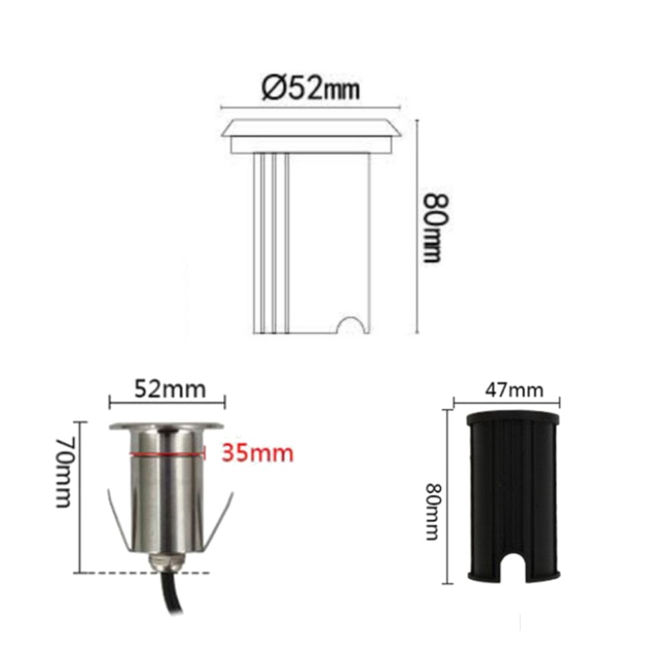 2646-D404 - Encastré béton Ø 52mm 3W 3000°K - Top INOX 4 fenêtres