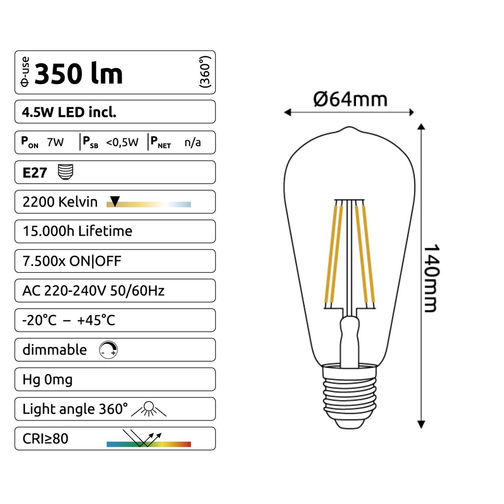 8603-C722 - Guirlande (Extension) 3m 4xE27/ST64 Fil 2200K