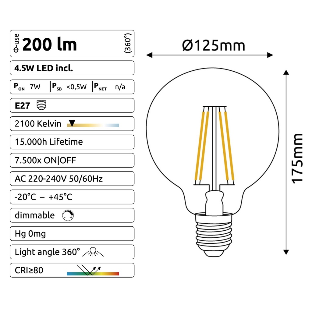 C921 - E27/G125 - 4,5W - 450 lm - Dim. - 2100°K - Smoky