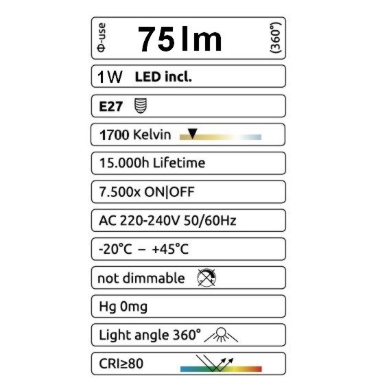 G31 - Amp. E27/G45 Fil. LED 1W 1700K - Antic