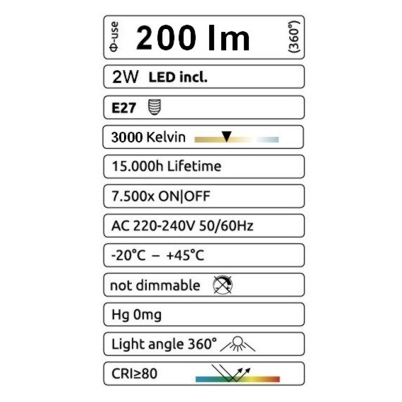 G42 - Amp. E27/G45 Fil. LED 2W 3000K