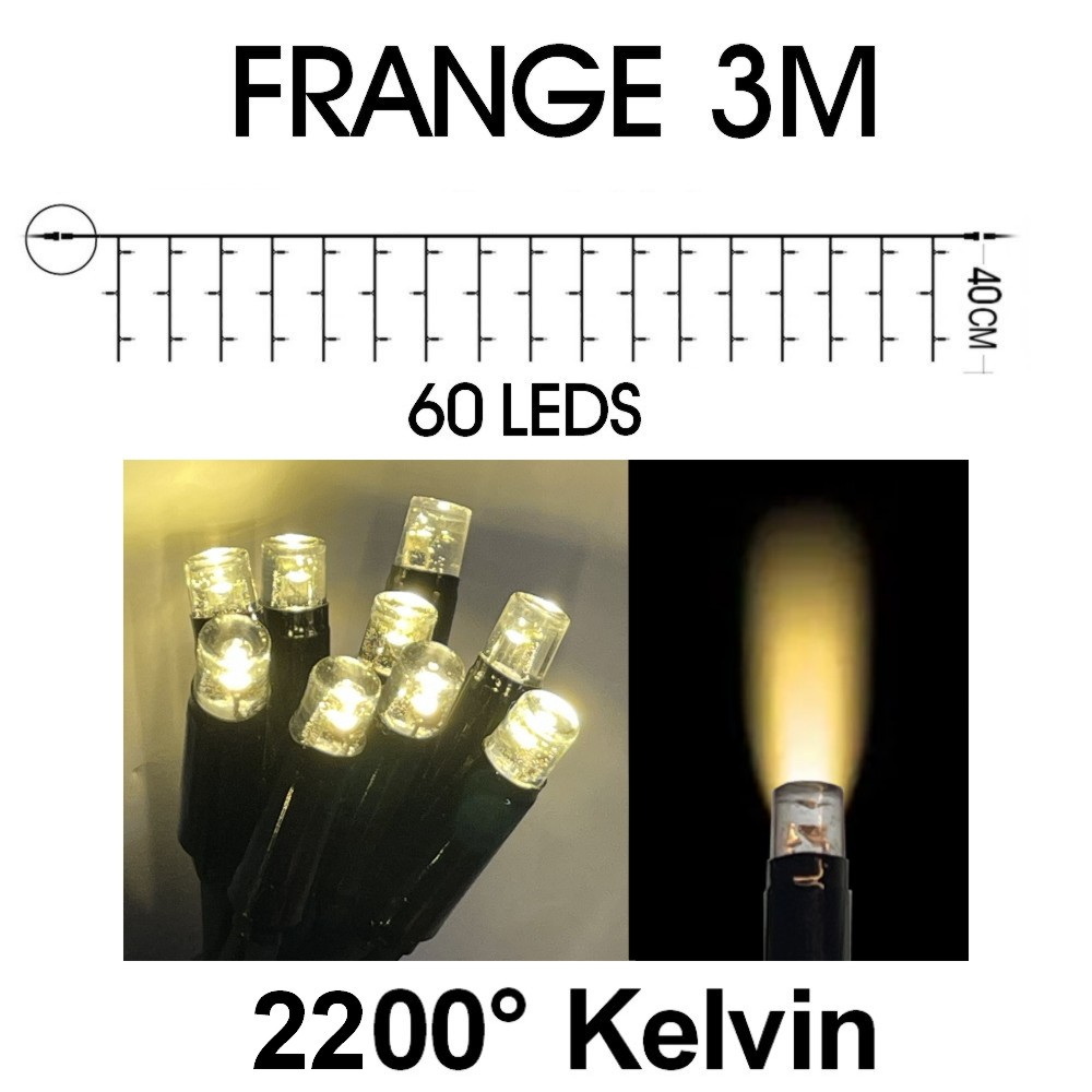 9540 - EXTENSION - Frange courte 60 LEDS (Fixe) - L 3 m x H 40 cm -  Fil Noir - Blanc Chaud 2200°K