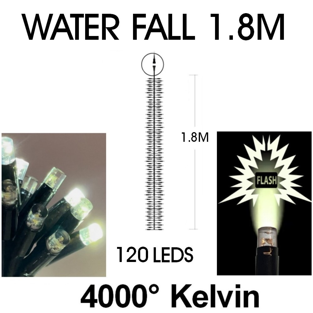 9572 - EXTENSION - Water Fall 120 LEDS (Progressif) - Ht. 1,80 m x 20 cm -  Fil Noir - Blanc Chaud 4000°K