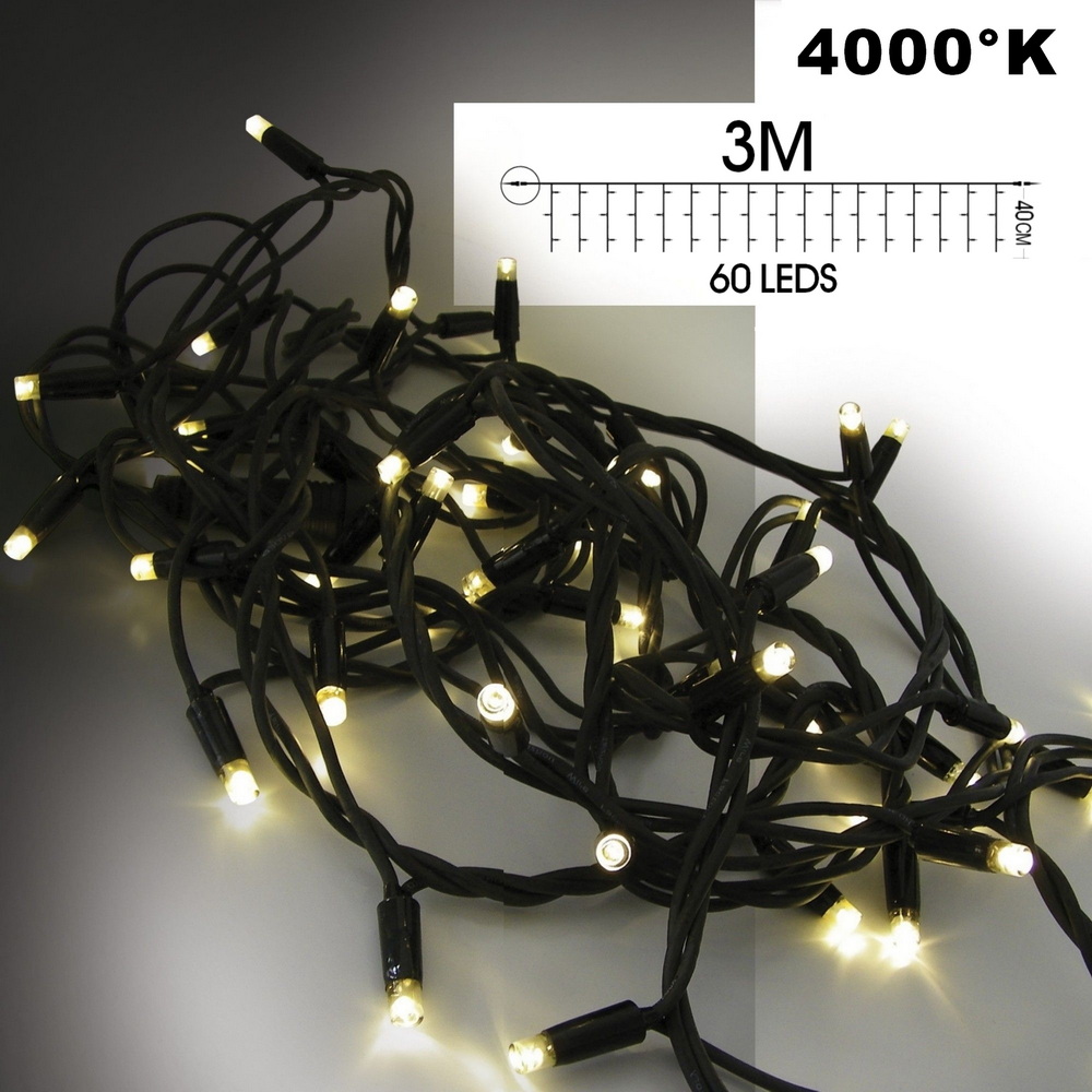 EXTENSION - Frange courte 60 LEDS (Flash) - L 3 m x H 40 cm -  Fil Noir - Blanc Chaud 4000°K
