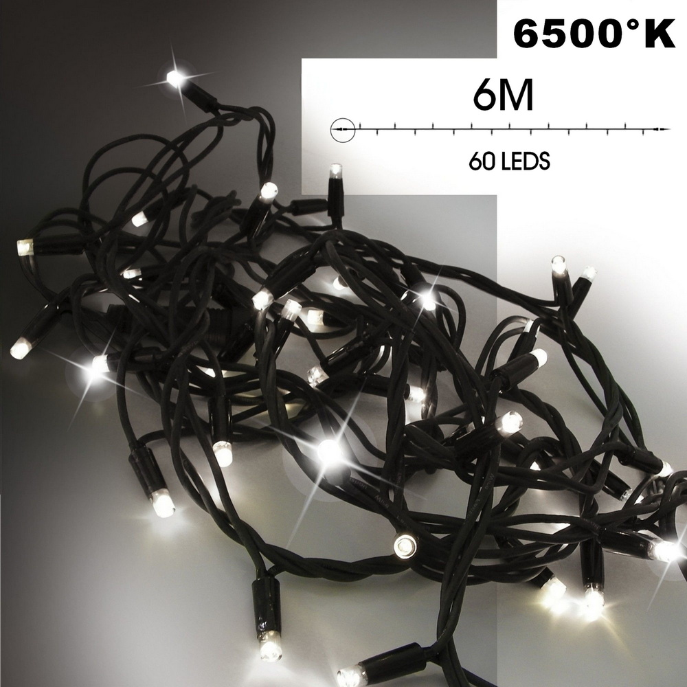 EXTENSION - Guirlande 60 LEDS (Flash) - 6 m - Fil Noir - Blanc Froid 6500°K