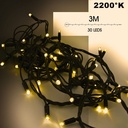 EXTENSION - Guirlande 30 LEDS (Fixe) - 3 m - Fil Noir - Blanc Chaud 2200°k