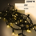 EXTENSION - Guirlande 60 LEDS (Fixe) - 6 m - Fil Noir - Blanc Chaud 2200°k