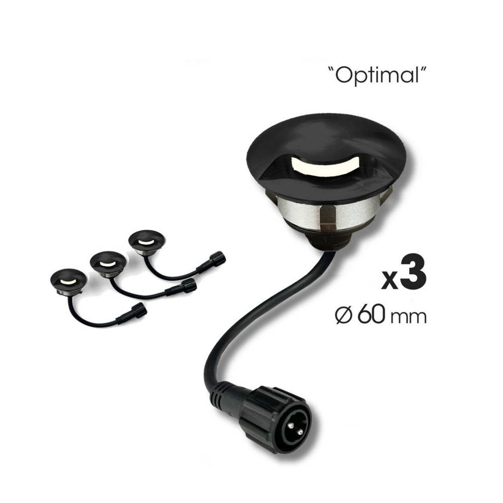 2036-D311 - 3 focos empotrables de madera Ø6cm negro - 1 ventana