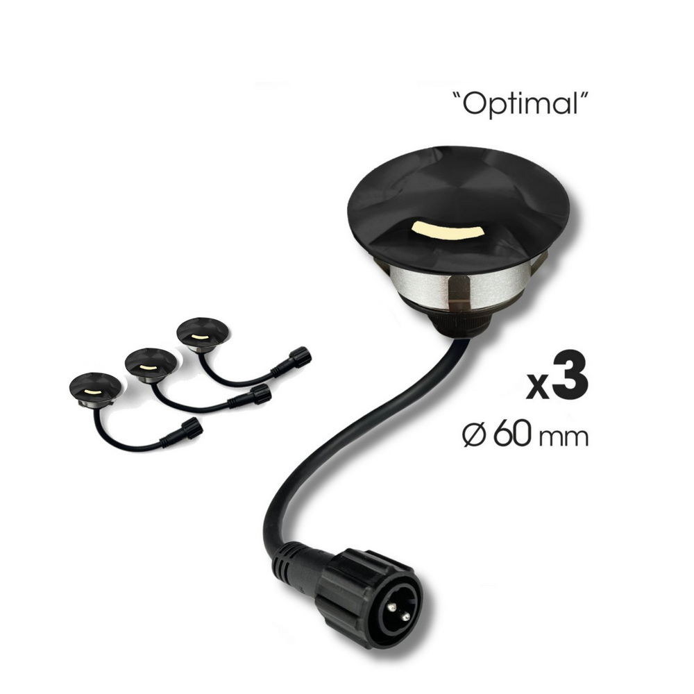 3 Spots encastrés bois Ø6cm noir - Diffuseur 3 fenêtres
