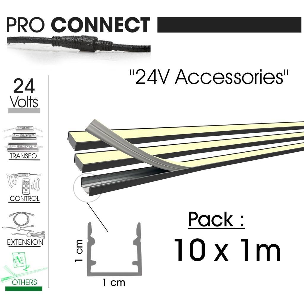 F610 - 10 Glissière Alu 1m pour Bande led (1116-1186)