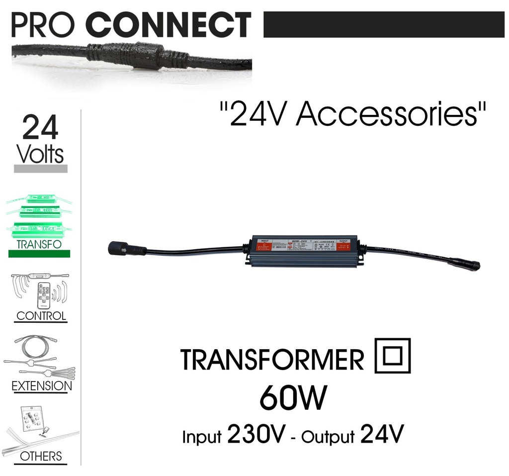 Transformateur 60W - 230V/24V - pour Bandeaux LED (Pro Connect)