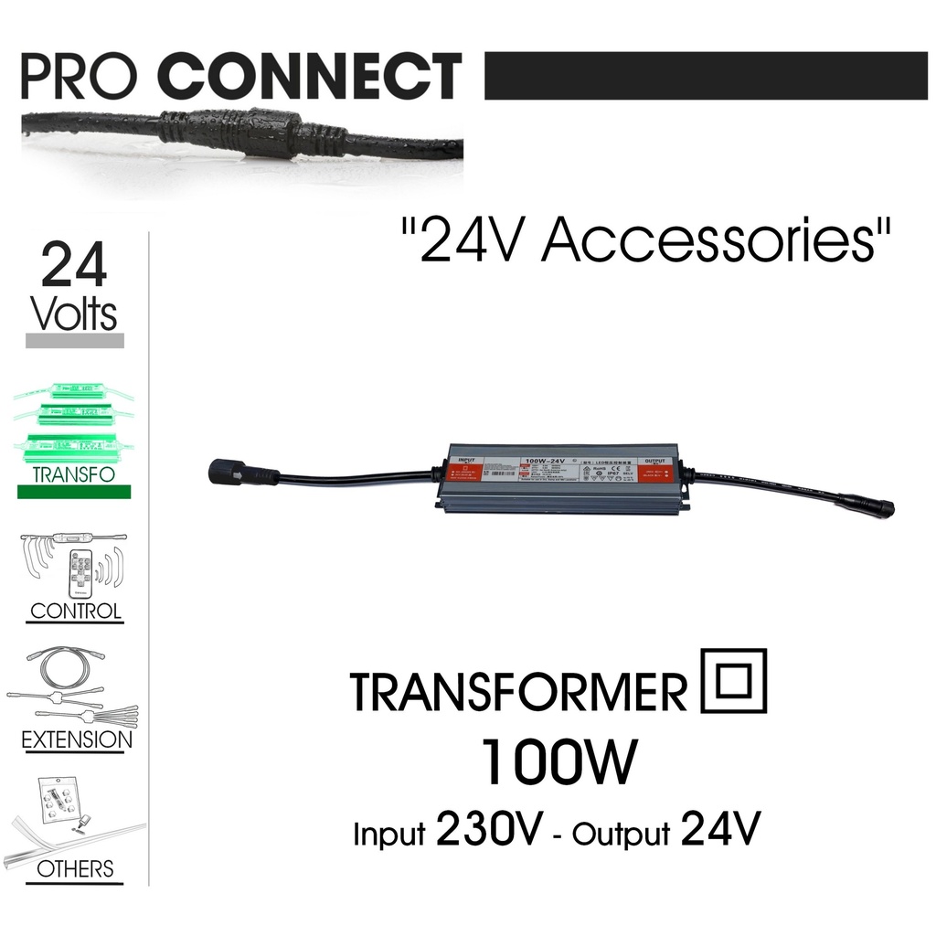Transformateur 100W - 230V/24V - pour Bandeaux LED (Pro Connect)