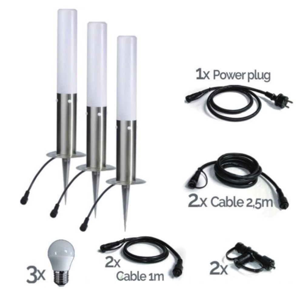 3 Bornes Inox à piquer LED