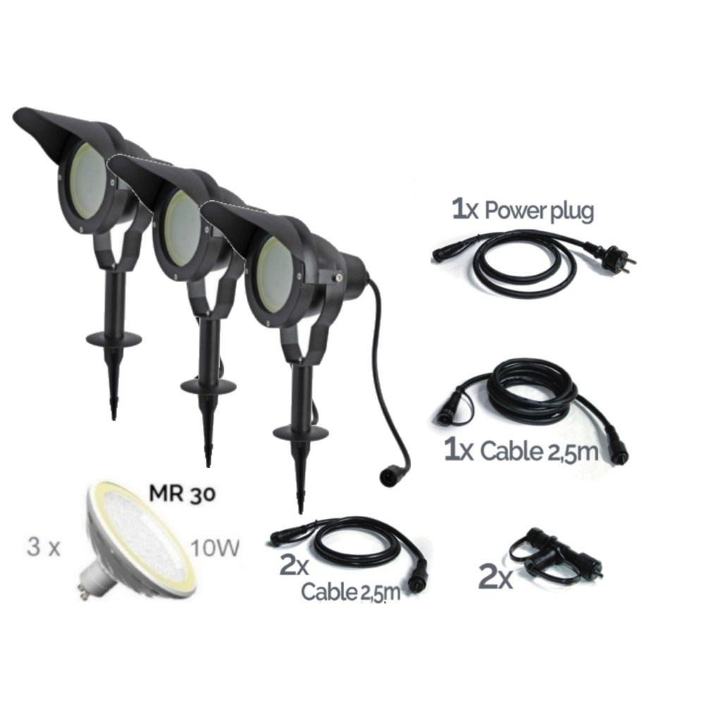 Z-3636-Set3 - CONJUNTO de 3 Focos em Alumínio Preto TARGET 30 - 10W