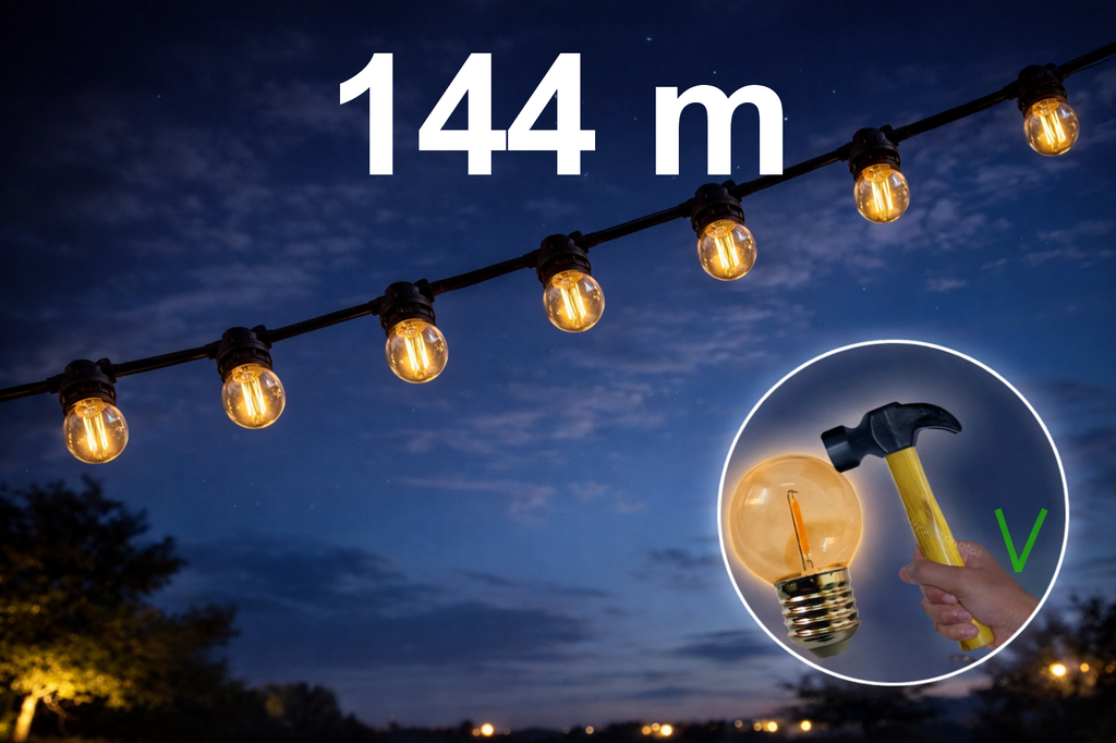 Guirlande 144m TEMPEST (Ampoules Incassables) 288xE27/G45 LED 1W - 1700K