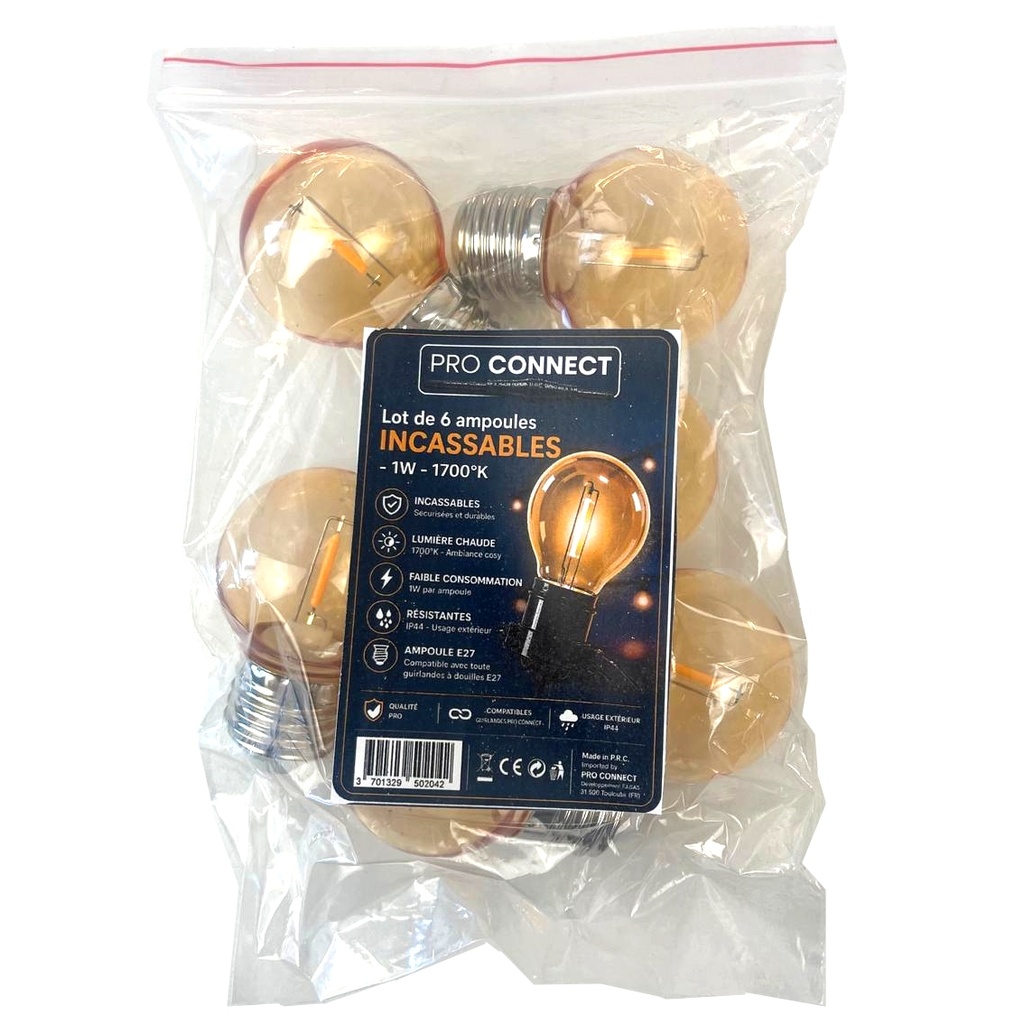 G11 - 6 Amp. Incassable E27/G55 Fil. LED 1W 1700K - Antic (Soit 2.95€/pc) (copie)