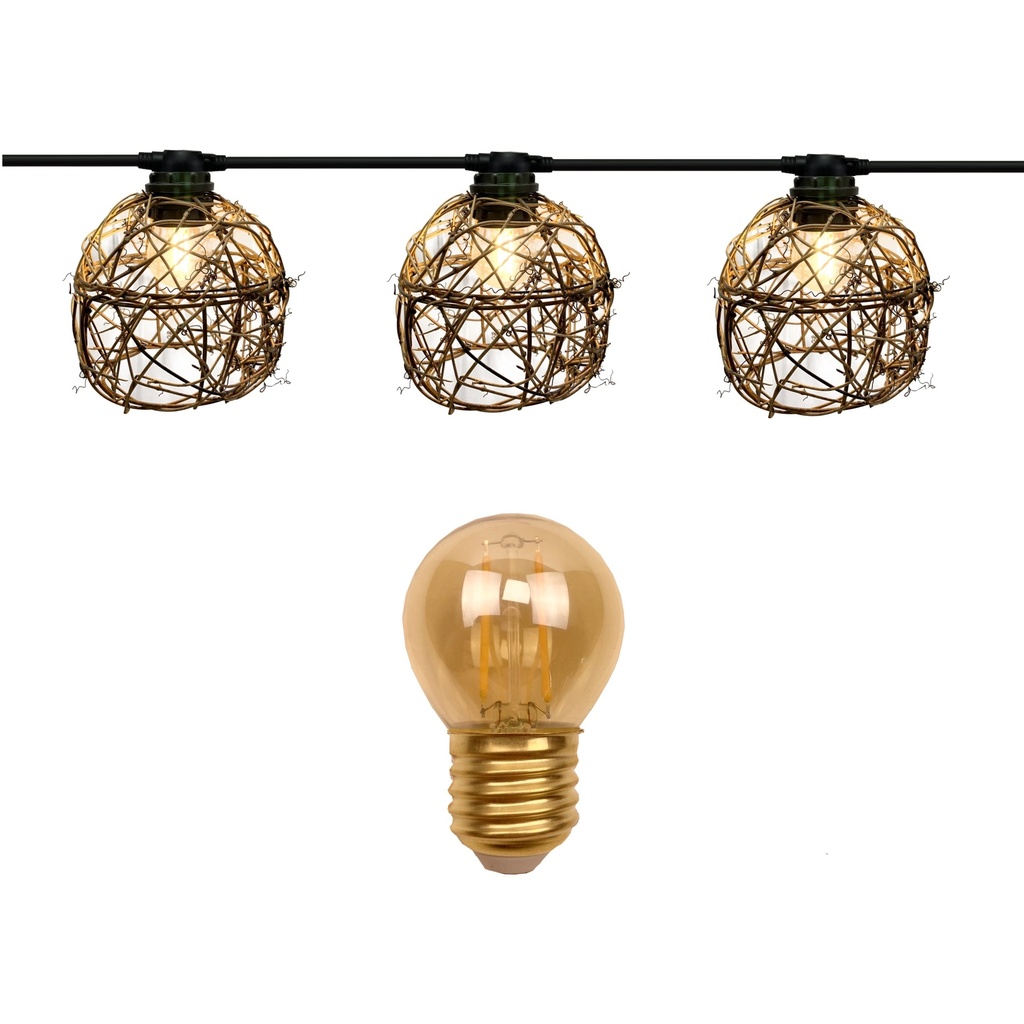 Guirlande 6m ROTIN NATUREL (Ampoules Antic) 12xE27/G45 LED 2W - 1700K