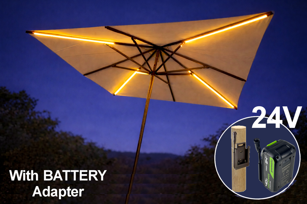 Kit de iluminación para sombrilla PRO (pilas): 4 tiras LED de 1,1 m (4 x 750 lúmenes)
